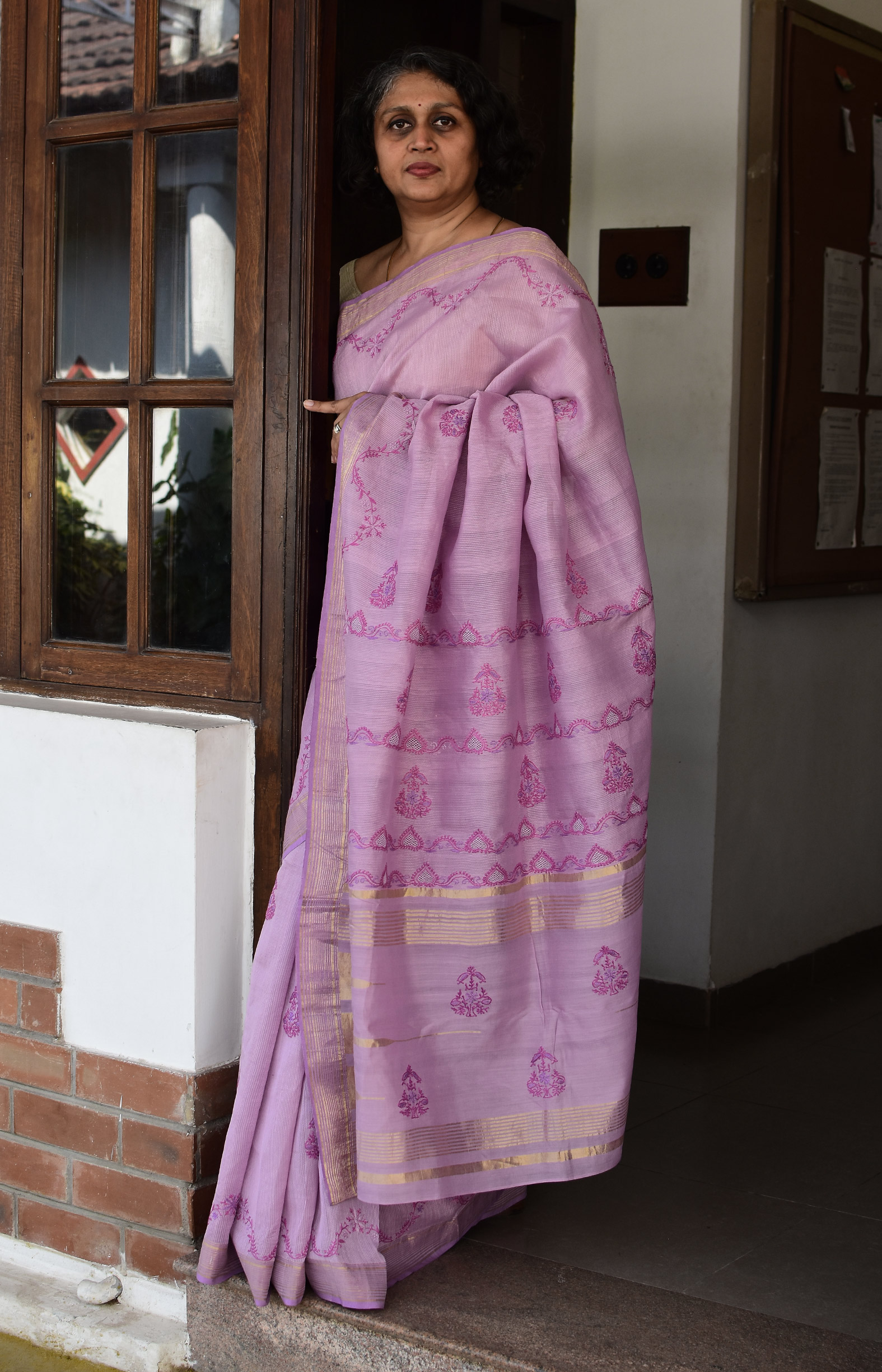 Lavender Purple, Handwoven Organic Cotton, Textured Weave , Hand Embroidery, Occasion Wear, Jari, Chikankari Saree